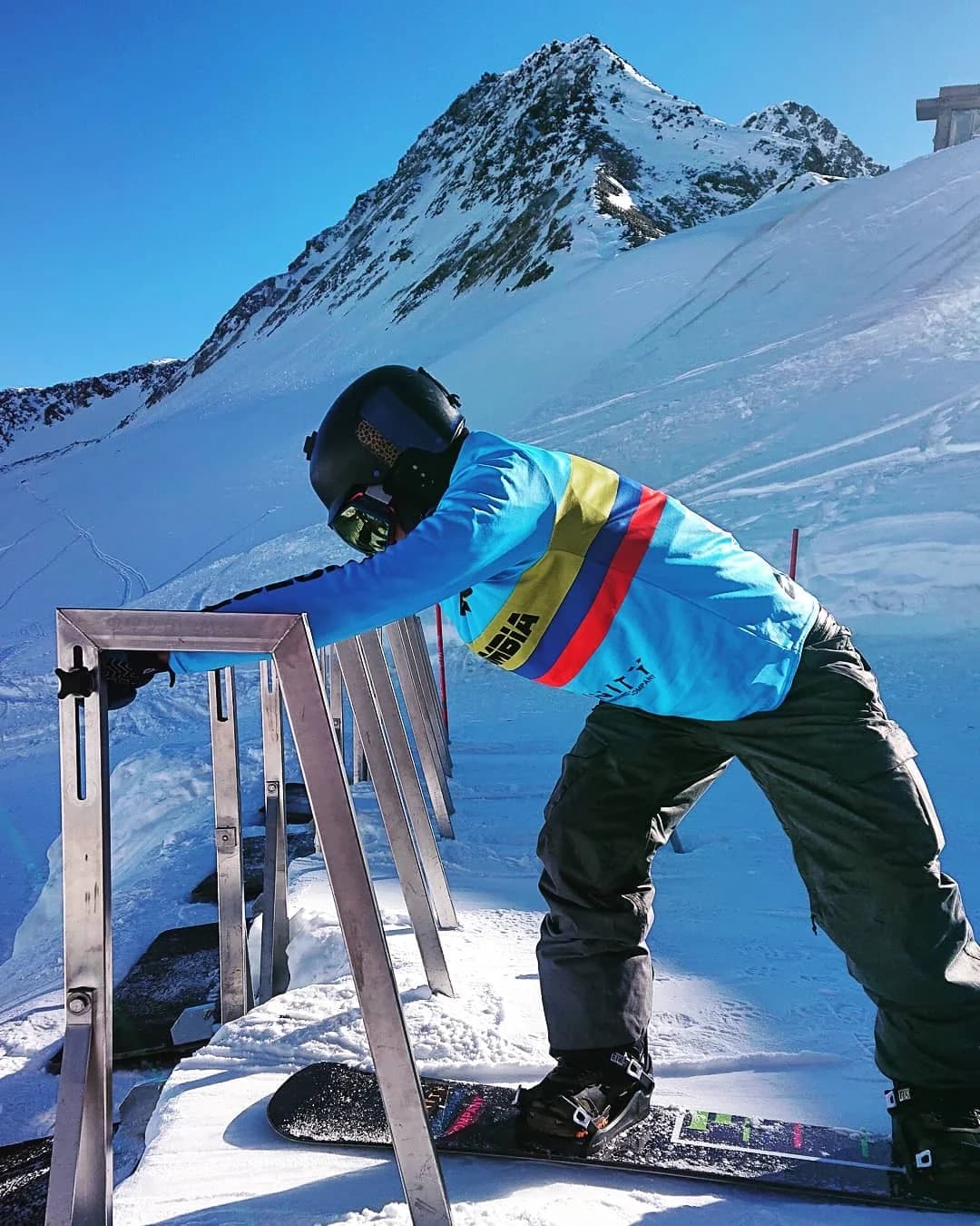 Competing in an international snowboard cross event
