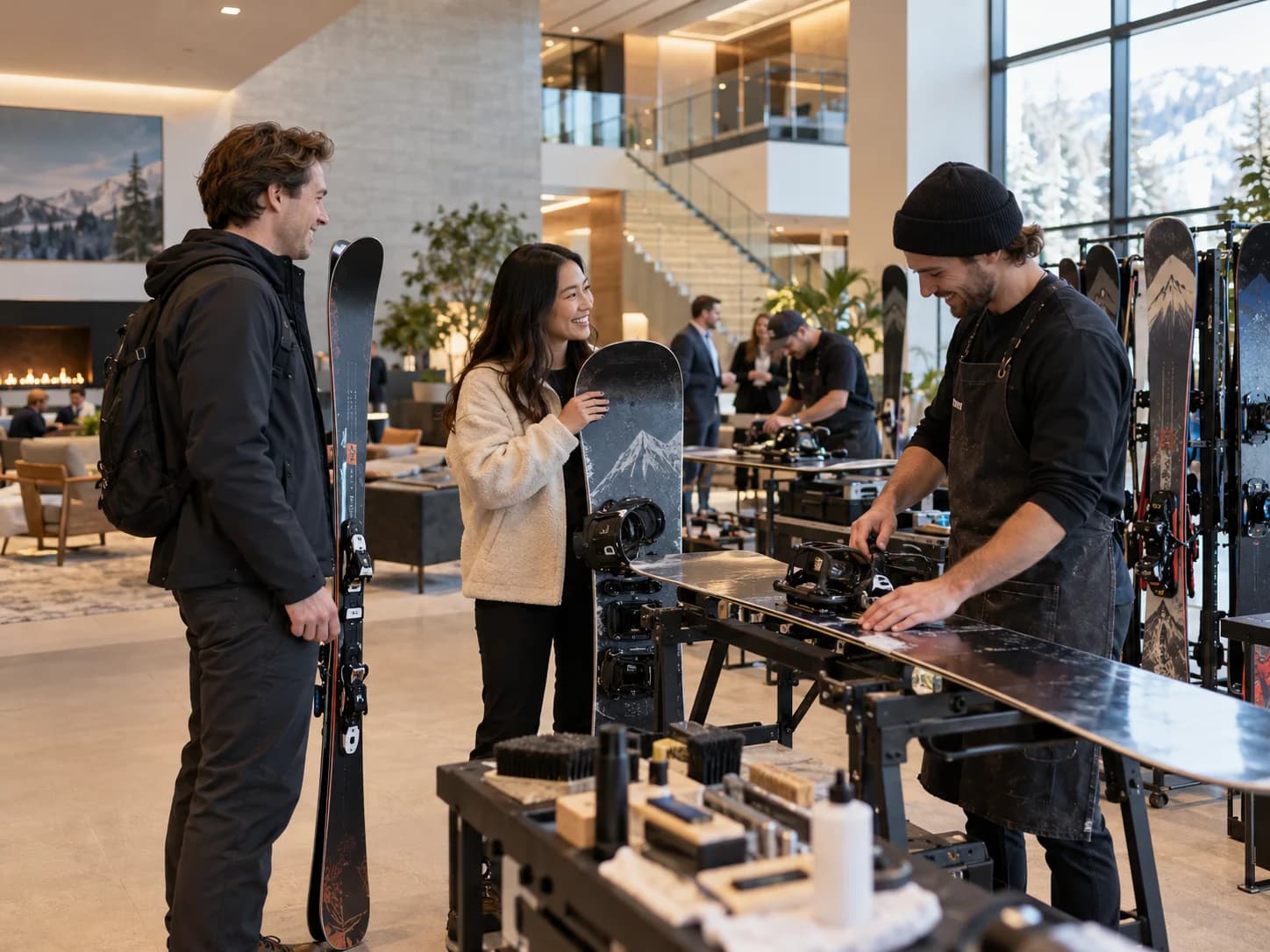 On-site snowboard tuning demonstration at a corporate event